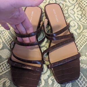 Marc Fisher Women's Dark Brown Croc-Embossed Sandals